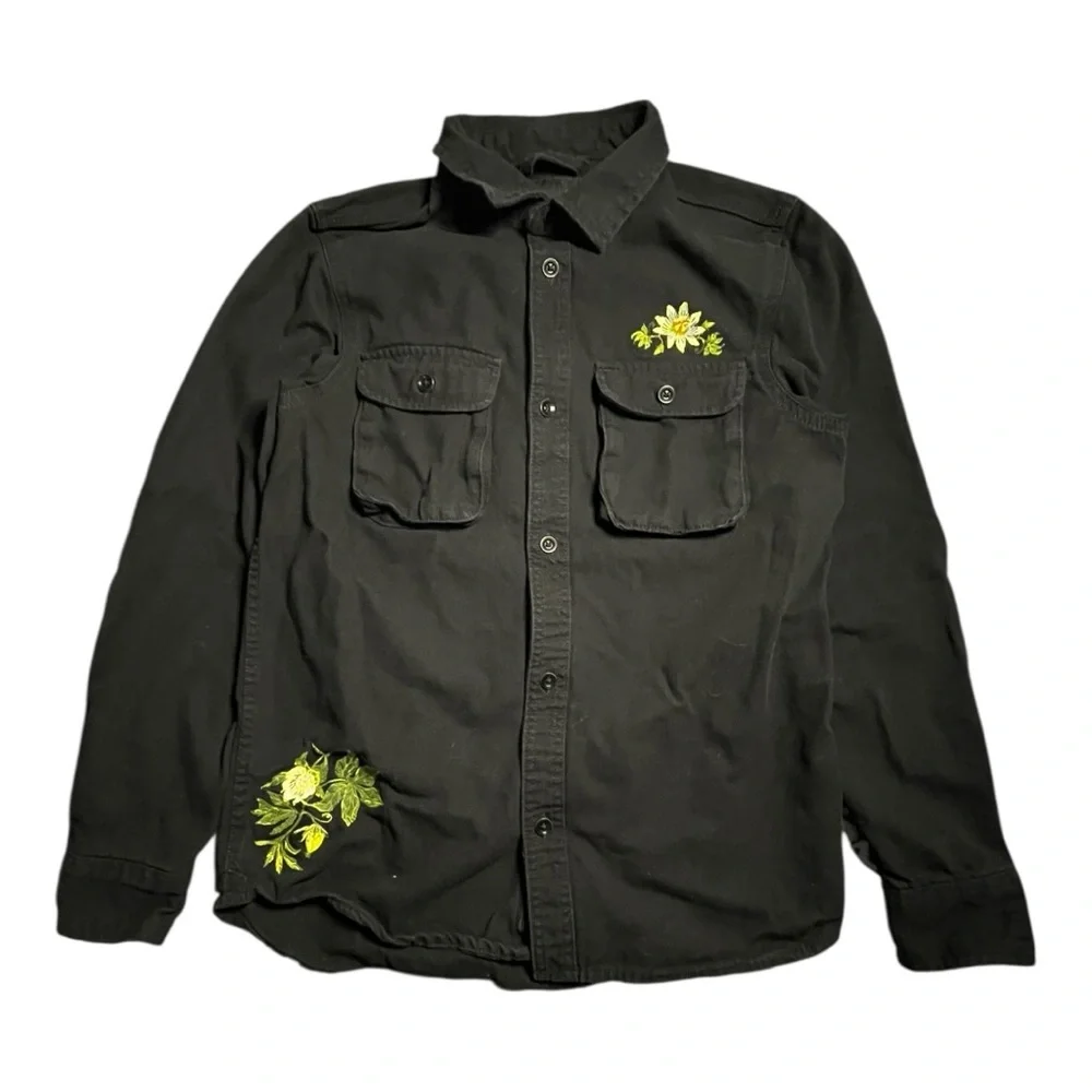 Vans Black Embroidered Utility Jacket XS Floral Button Front Size X-Small - Picture 2 of 12